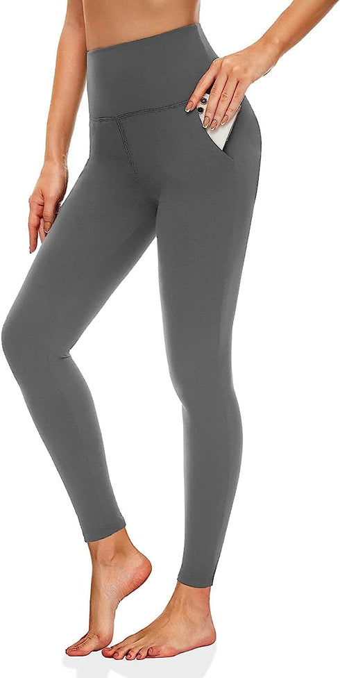 High Waisted Womens Black Workout Leggings - Running Tummy Control Yoga Pants